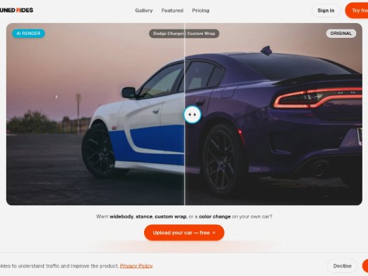 Tuned Rides：一款基于AI的汽车改装渲染工具，30秒内AI生成宽体、姿态、改色等改装效果