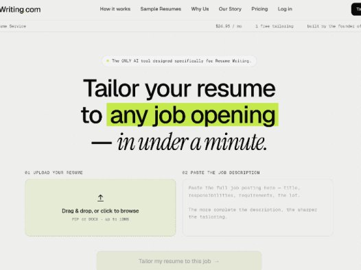 Resume Writing:专为简历写作设计的AI工具,一分钟内根据职位描述定制简历
