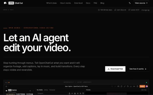 OpenChatCut：一款开源、本地优先的AI视频编辑器，自动完成剪辑、添加字幕、配乐和转场等功能