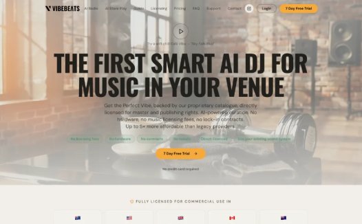 VibeBeats:直接授权的AI商用音乐,提供完全授权、无需硬件的智能音乐播放方案