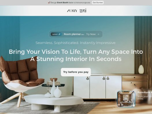 Zory AI:AI驱动的室内设计与家具智能网站,提供家具查找、草图转渲染、文字生成图像、房间重新设计等功能