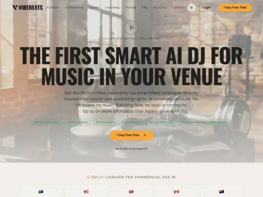 VibeBeats:直接授权的AI商用音乐,提供完全授权、无需硬件的智能音乐播放方案