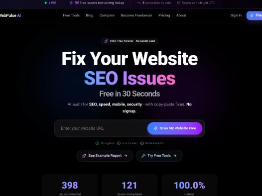 WebPulse AI:一款免费网站审计工具,提供即时 SEO、速度、移动和安全性分析。