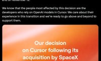 马斯克回应 OpenAI「断供」Cursor：毫不在意