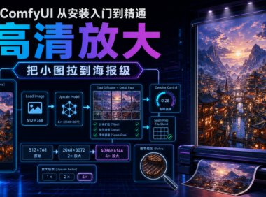 ComfyUI 从安装入门到精通，高清放大，把小图拉到海报级