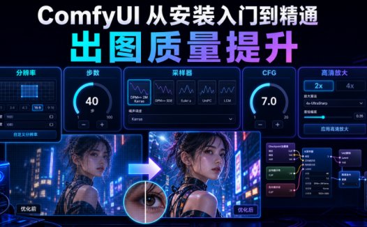 ComfyUI 从安装入门到精通,出图质量提升(分辨率/步数/采样器/CFG/高清放大)