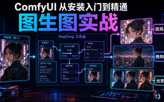 ComfyUI 从安装入门到精通,图生图实战(改风格/换构图/出变体)