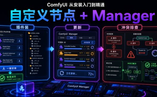 ComfyUI 从安装入门到精通,自定义节点 + Manager(插件装 / 更新 / 冲突排查)