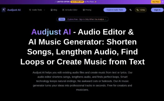 Audjust AI:AI音频编辑与音乐生成,一款面向创作者和音乐人的音频编辑与AI音乐生成工具