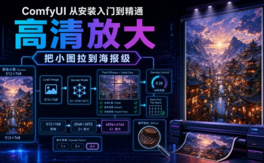 ComfyUI 从安装入门到精通,高清放大,把小图拉到海报级