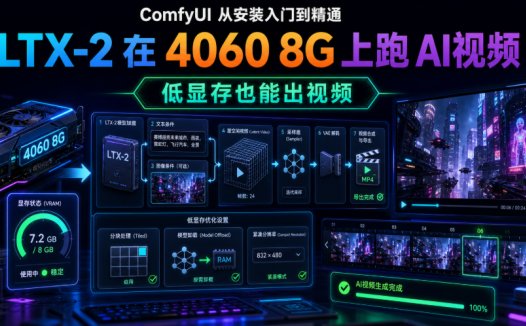 ComfyUI 从安装入门到精通,LTX-2 在 4060 8G 上跑 AI视频(低显存也能出视频)