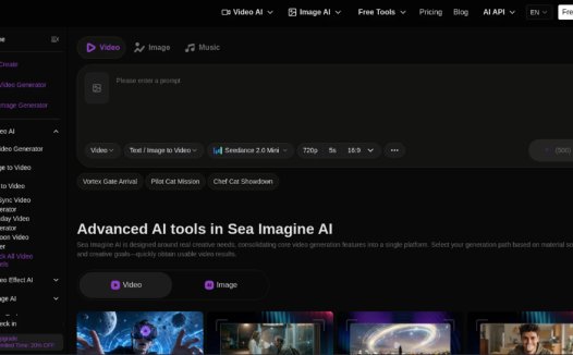 Sea Imagine AI：多模型集成的AI视频与图像生成工具，支持文本和图像快速生成视频与图像