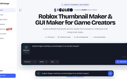 GFX Forge：一款面向游戏创作者的AI缩略图与GUI生成工具，适用于Roblox、Minecraft、Unity等游戏场景