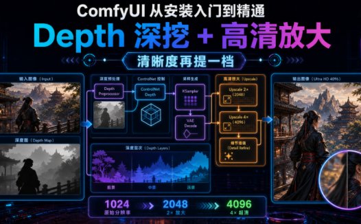 ComfyUI 从安装入门到精通,Depth 深挖 + 高清放大(清晰度再提一档)