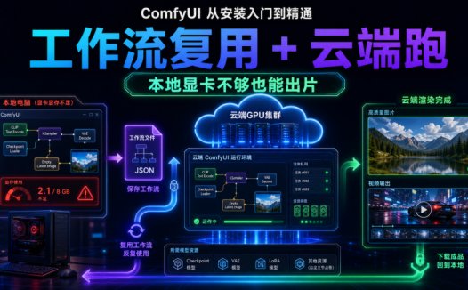 ComfyUI 从安装入门到精通,工作流复用 + 云端跑(本地显卡不够也能出片)