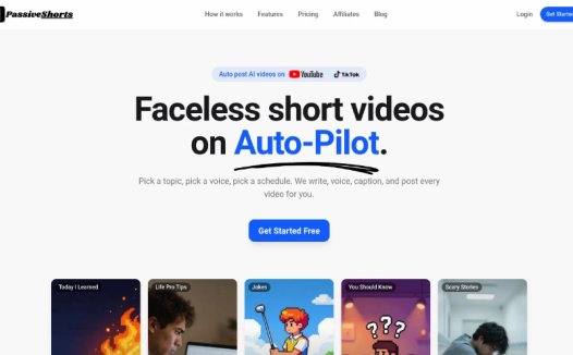 PassiveShorts:AI无人脸视频生成与自动发布工具,自动生成脚本、配音、字幕及配图