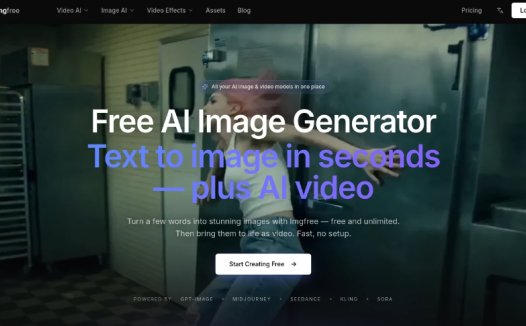Imgfree:一个免费的 AI 图像与视频生成平台,集成GPT-Image、Midjourney、Sora、Kling等多种顶级模型