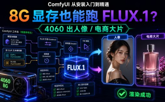 ComfyUI 从安装入门到精通,8G 显存也能跑 FLUX.1? 4060 出人像 / 电商大片