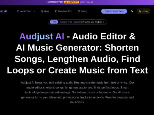 Audjust AI:AI音频编辑与音乐生成,一款面向创作者和音乐人的音频编辑与AI音乐生成工具