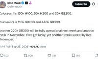 马斯克秀 AI 算力：计划年底前配 110 万张英伟达 GB300，目标约 6 个月跻身行业领先