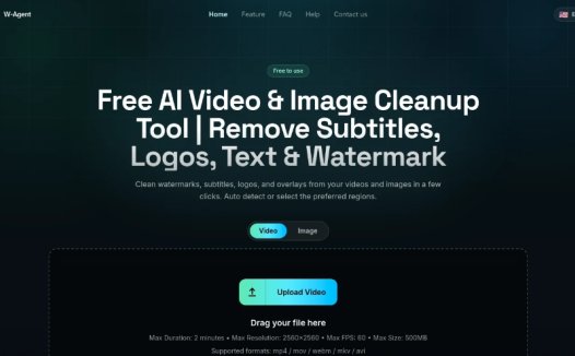 W-Agent:免费的AI视频和图像水印移除工具,AI自动去除视频和图片中的水印与字幕