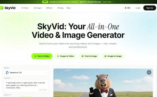 SkyVid:一站式AI视频与图像生成平台,提供视频与图像生成、风格转换及动画制作功能