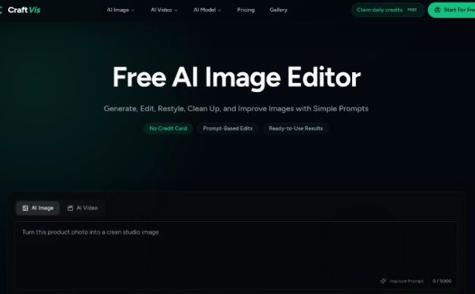 CraftVis:在线AI图像编辑器,上传图片修改背景替换、风格变换、局部修复和变体生成