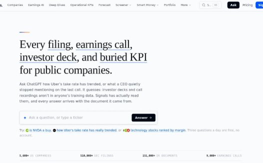Signals:AI驱动的股票研究与公司情报平台,实现高效的股票研究与投资组合监控