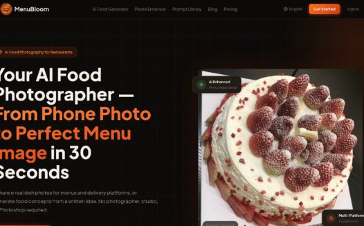 MenuBloom:餐厅AI食品摄影工具,手机照片一键生成专业菜单图