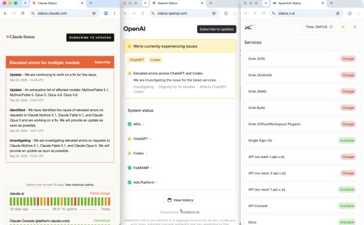 ChatGPT、Claude 与 Grok 同时出现故障