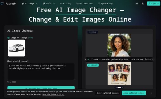 PicVerb:在线智能图片修改工具,提供免费的 AI 图像编辑功能