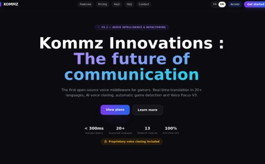 Kommz：一款专为游戏玩家设计的开源语音中间件，支持20多种语言实时翻译、AI语音克隆