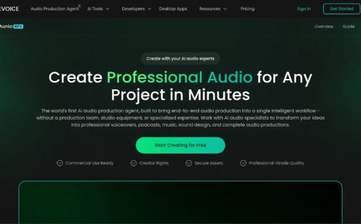 Aunio：AI音频制作智能代理平台，无需专业设备即可实现高质量音频创作与编辑