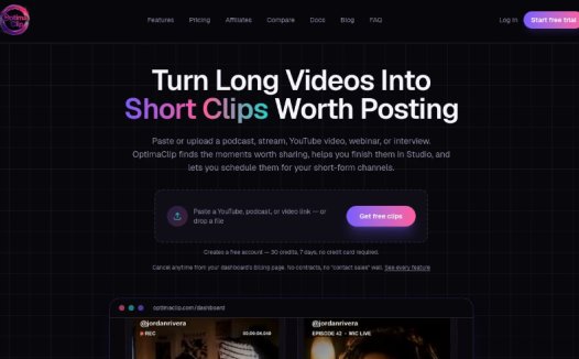 OptimaClip:AI驱动的视频剪辑与自动化发布平台,提供智能字幕、视频重构、多平台排程及协作编辑功能