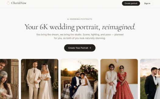 CherishVow:AI婚纱照生成服务,根据用户上传的照片生成高质量6K分辨率婚纱肖像