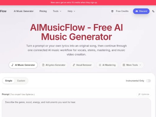 AIMusicFlow:AI音乐生成与全流程创作平台,提供从歌词创作、AI音乐生成、分轨处理到母带制作与视频生成的全流程音乐制作