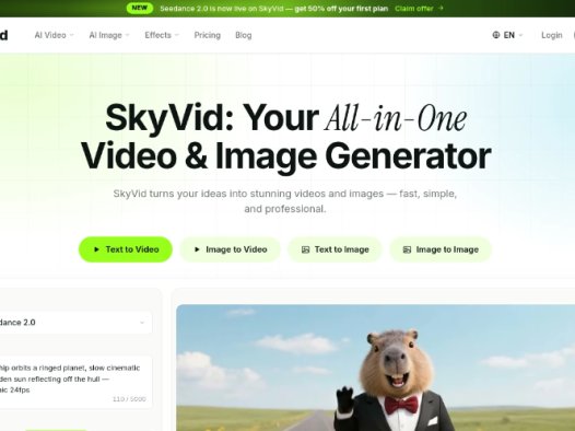 SkyVid：一站式AI视频与图像生成平台，提供视频与图像生成、风格转换及动画制作功能