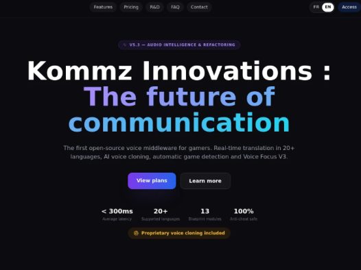 Kommz：一款专为游戏玩家设计的开源语音中间件，支持20多种语言实时翻译、AI语音克隆