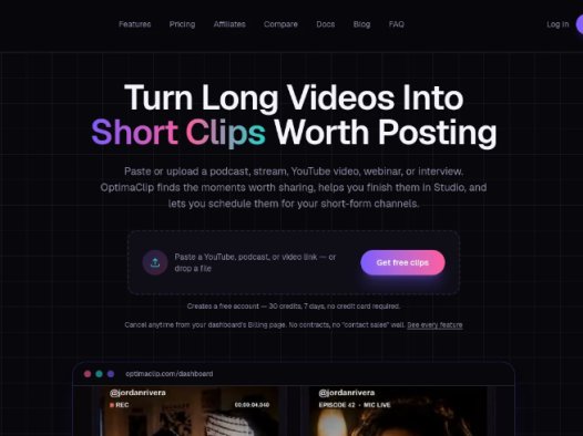 OptimaClip:AI驱动的视频剪辑与自动化发布平台,提供智能字幕、视频重构、多平台排程及协作编辑功能