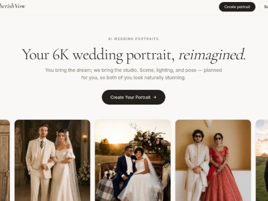 CherishVow:AI婚纱照生成服务,根据用户上传的照片生成高质量6K分辨率婚纱肖像
