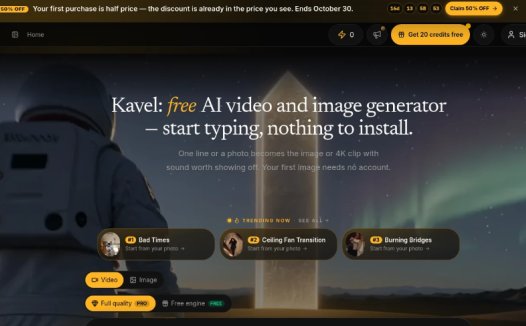 Kavel:AI视频与图像生成工具,支持最高4K分辨率并提供多种模型选择