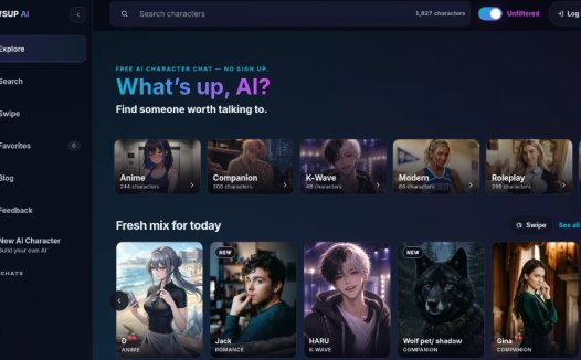 WSUP AI:无需注册的免费AI角色聊天平台,用户可与各类AI角色进行互动交流