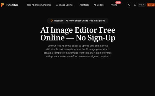 PicEditor:免费在线AI照片编辑器与图像生成器,持通过文本提示进行图像编辑、背景替换、对象移除及从文本生成高质量图像