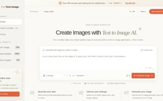 FreeTexttoImage：免费AI文本生成图像工具，快速创作高质量AI图片