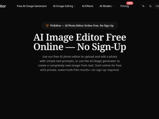 PicEditor：免费在线AI照片编辑器与图像生成器，持通过文本提示进行图像编辑、背景替换、对象移除及从文本生成高质量图像